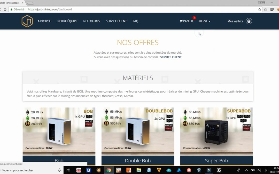 Just Mining | Tableau de bord Cloud Mining