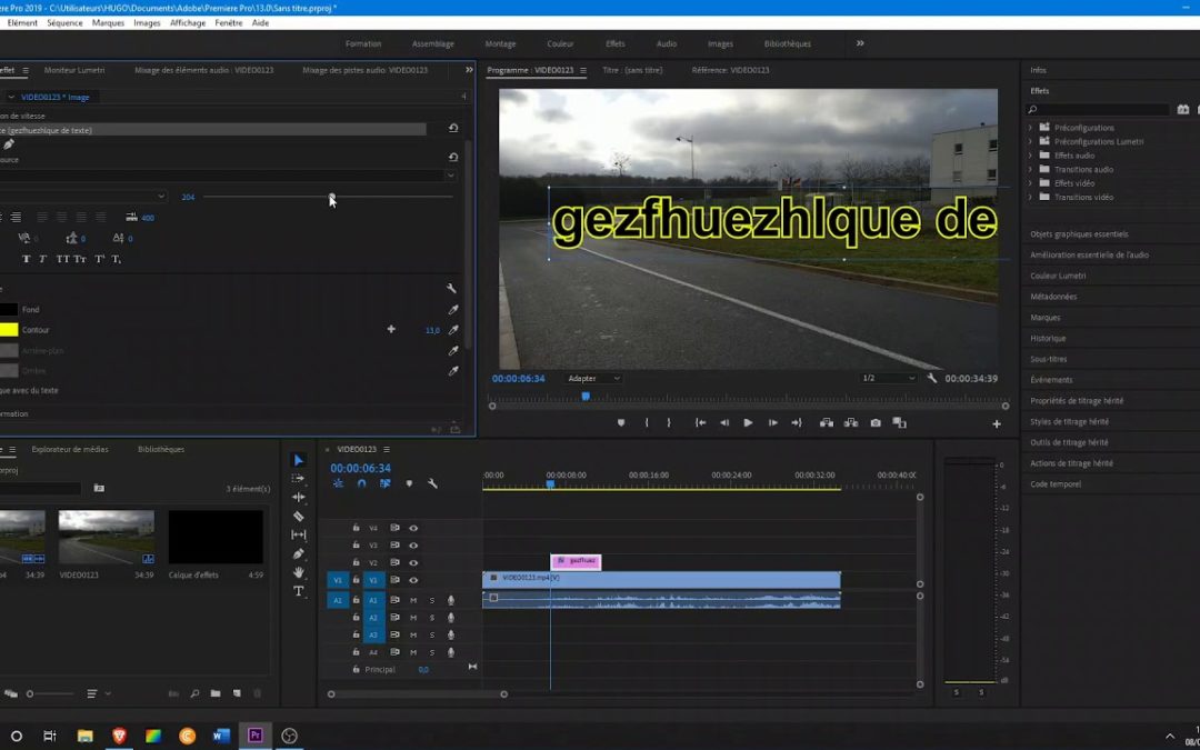 Comment insérer un texte sur premiere pro ?